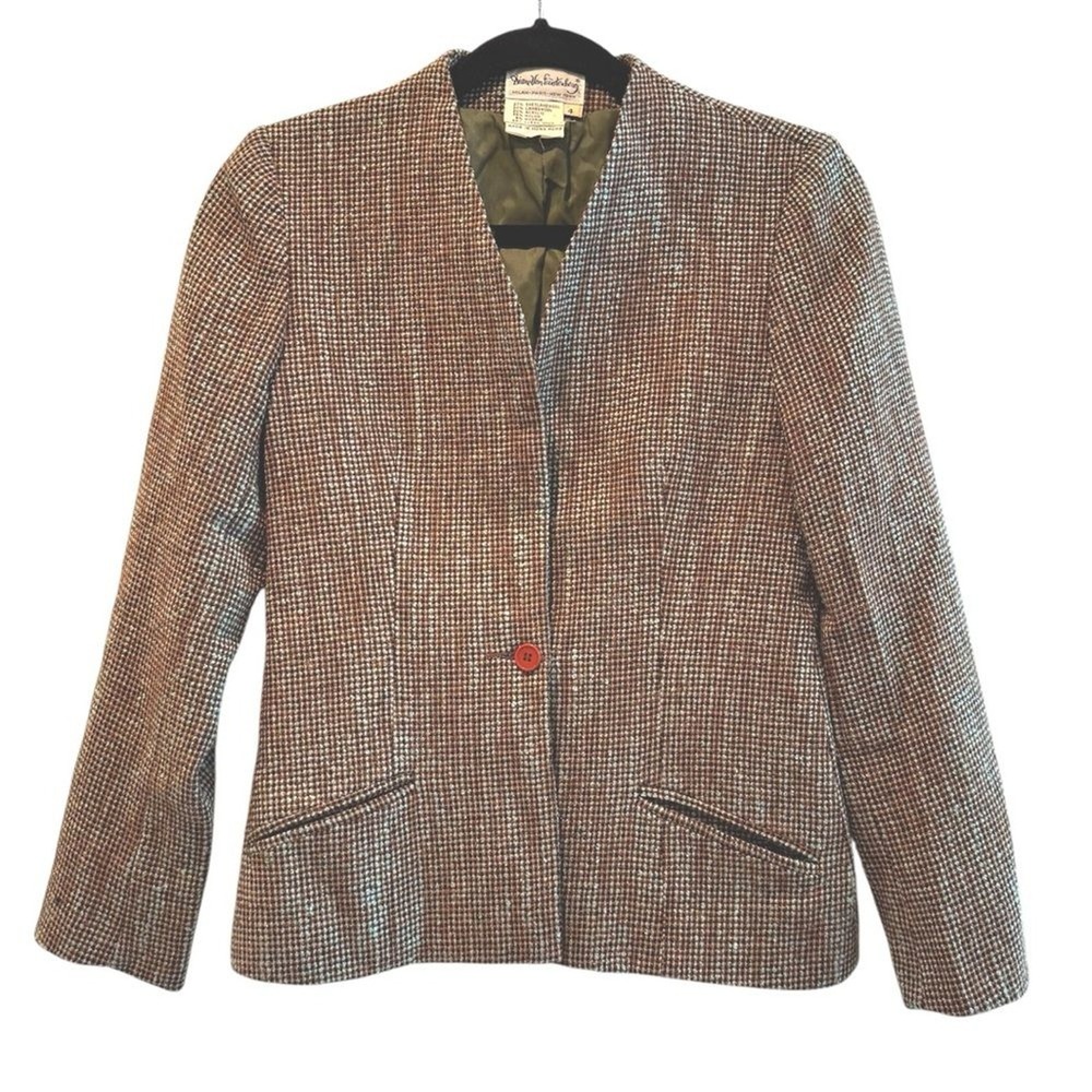 Diane Von Furstenberg‎ Blazer Wool Blend Plaid Single Button Jacket Women Size 4